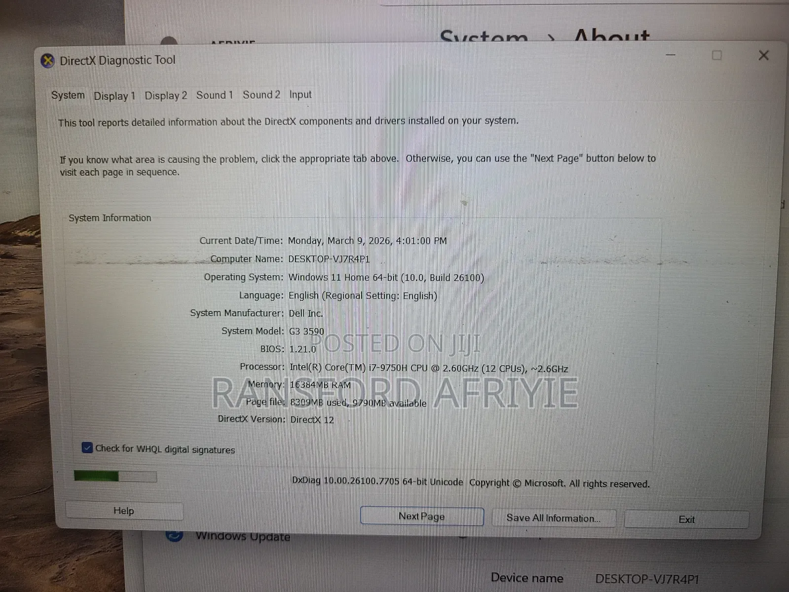 Laptop Dell G3 15 3590 16GB Intel Core i7 HDD+SSD 750GB