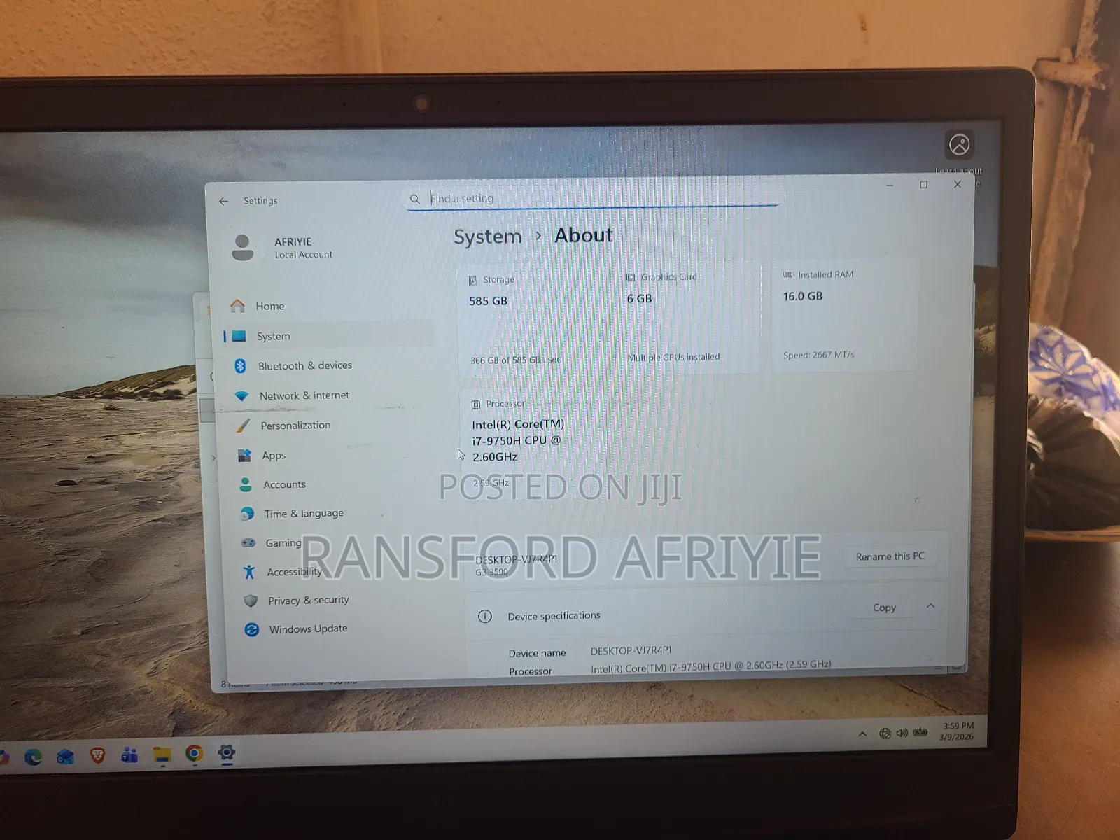 Laptop Dell G3 15 3590 16GB Intel Core i7 HDD+SSD 750GB