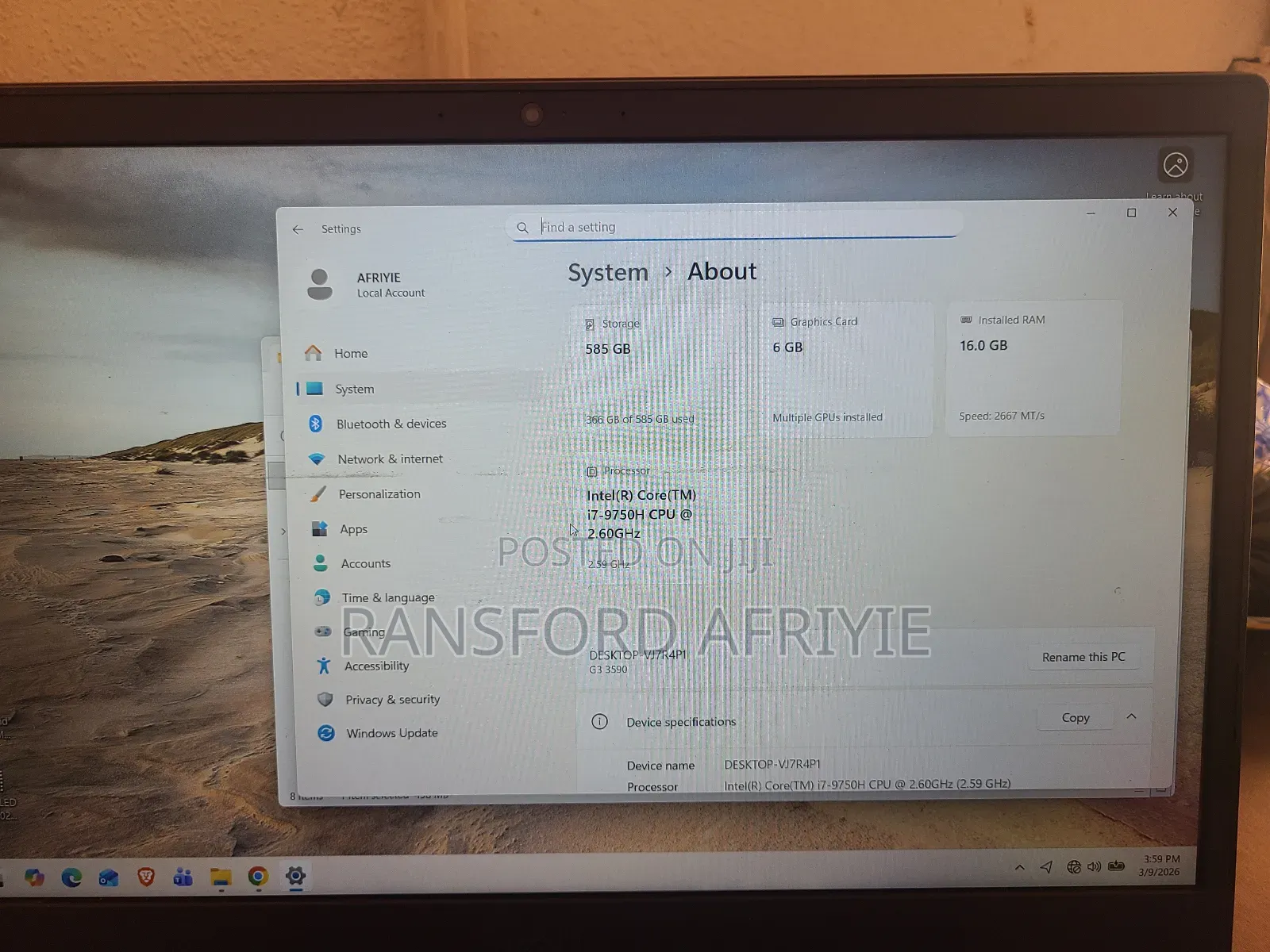 Laptop Dell G3 15 3590 16GB Intel Core i7 HDD+SSD 750GB