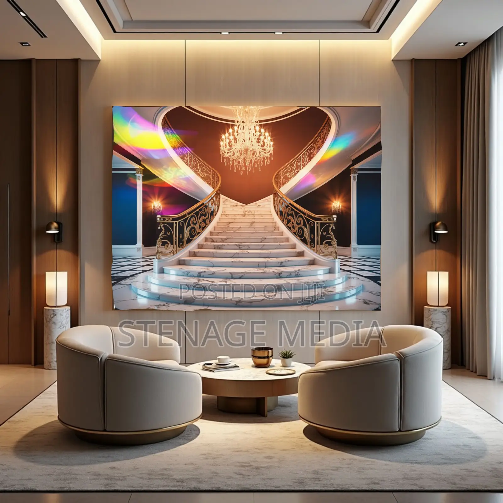 Luxury Grand Gold Marble Staircase Canvas Art Frame Print