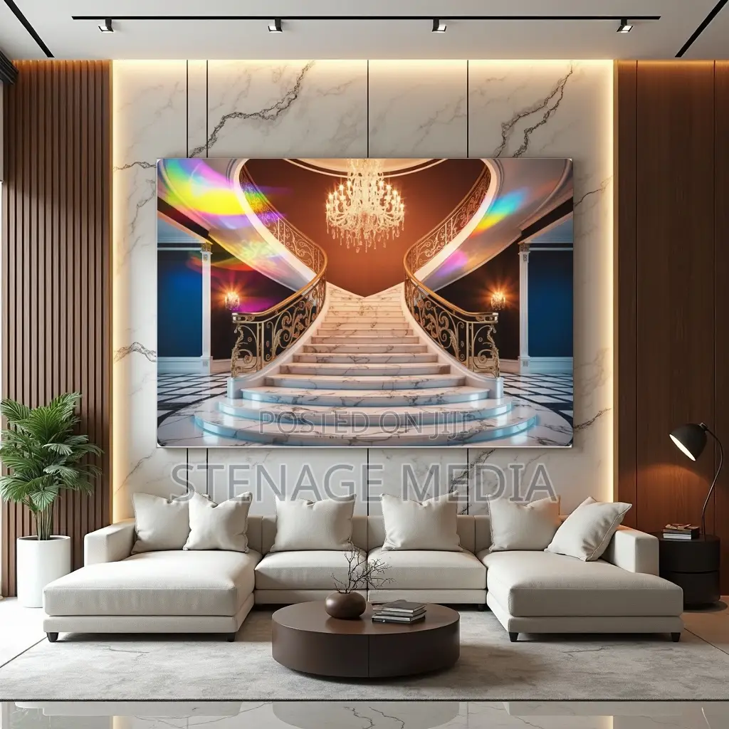 Luxury Grand Gold Marble Staircase Canvas Art Frame Print