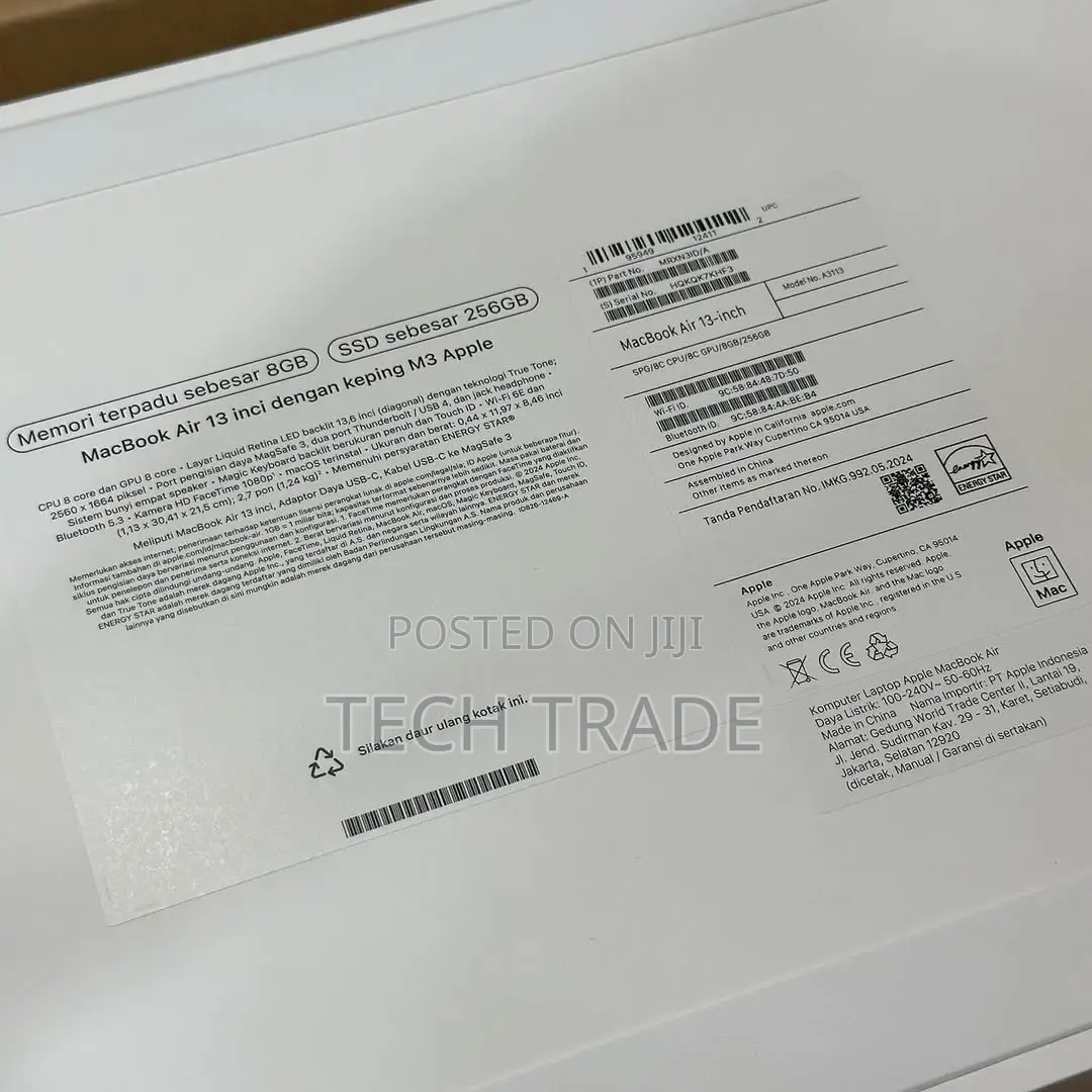 New Apple MacBook Air 2024 M3 13-inch 16GB Apple M3 SSHD (Hybrid) 256GB
