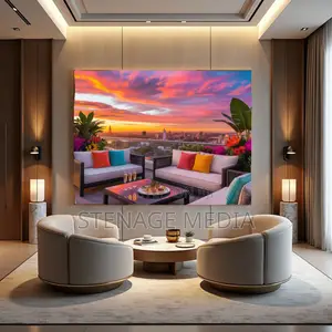 Penthouse Terrace Sunset City Skyline Luxury Canvas Frame Wall Art