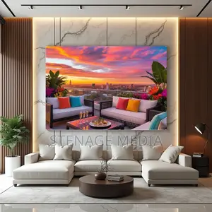 Penthouse Terrace Sunset City Skyline Luxury Canvas Frame Wall Art