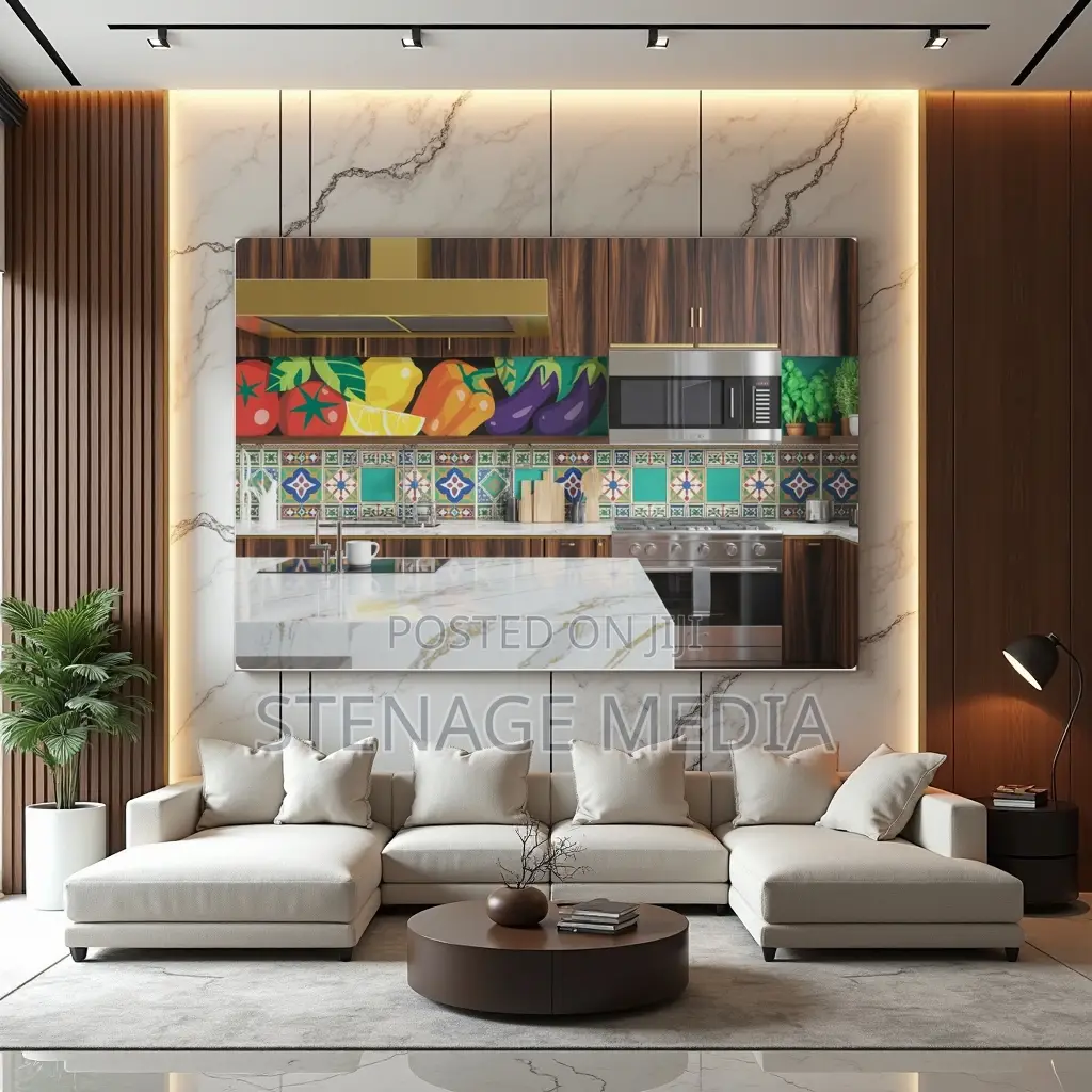 Modern African Kitchen Marble Countertop Canvas Frame Wall Art Print
