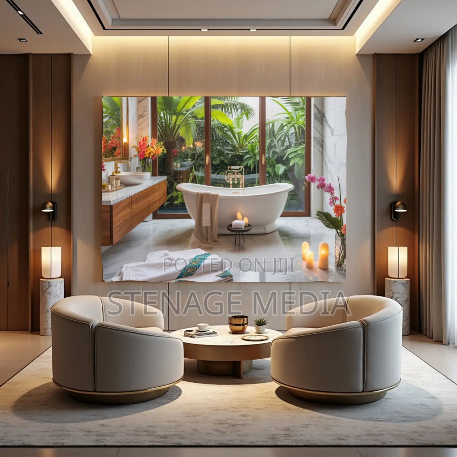 Luxury Bathroom Spa Marble Tub Interior Canvas Frame Wall Art Decor