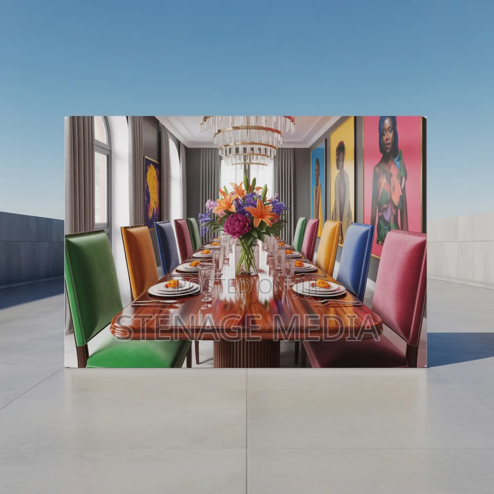 Vibrant Dining Room Elegant Table Setting Canvas Frame Wall Art Print