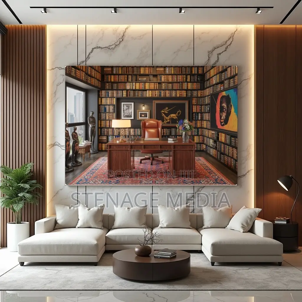 Home Office Library Dark Wood Executive Canvas Frame Wall Art Print