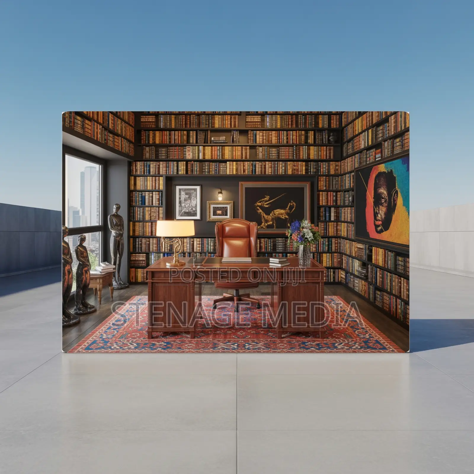 Home Office Library Dark Wood Executive Canvas Frame Wall Art Print