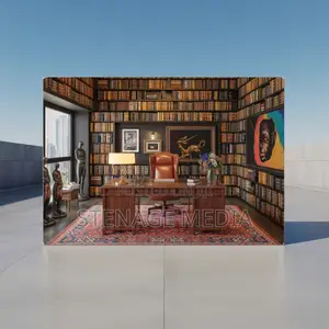 Home Office Library Dark Wood Executive Canvas Frame Wall Art Print
