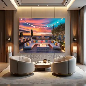 Rooftop Lounge Sunset Outdoor Living Canvas Frame Wall Art