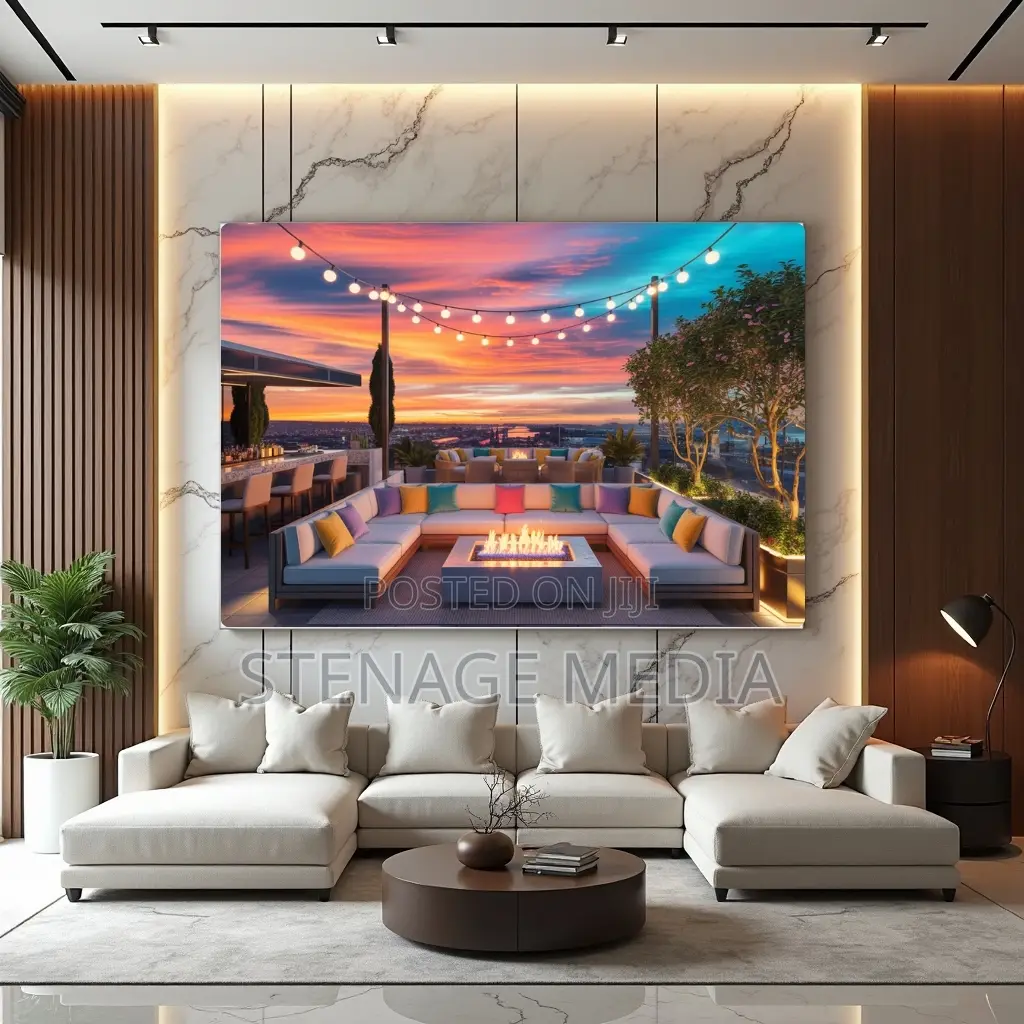 Rooftop Lounge Sunset Outdoor Living Canvas Frame Wall Art
