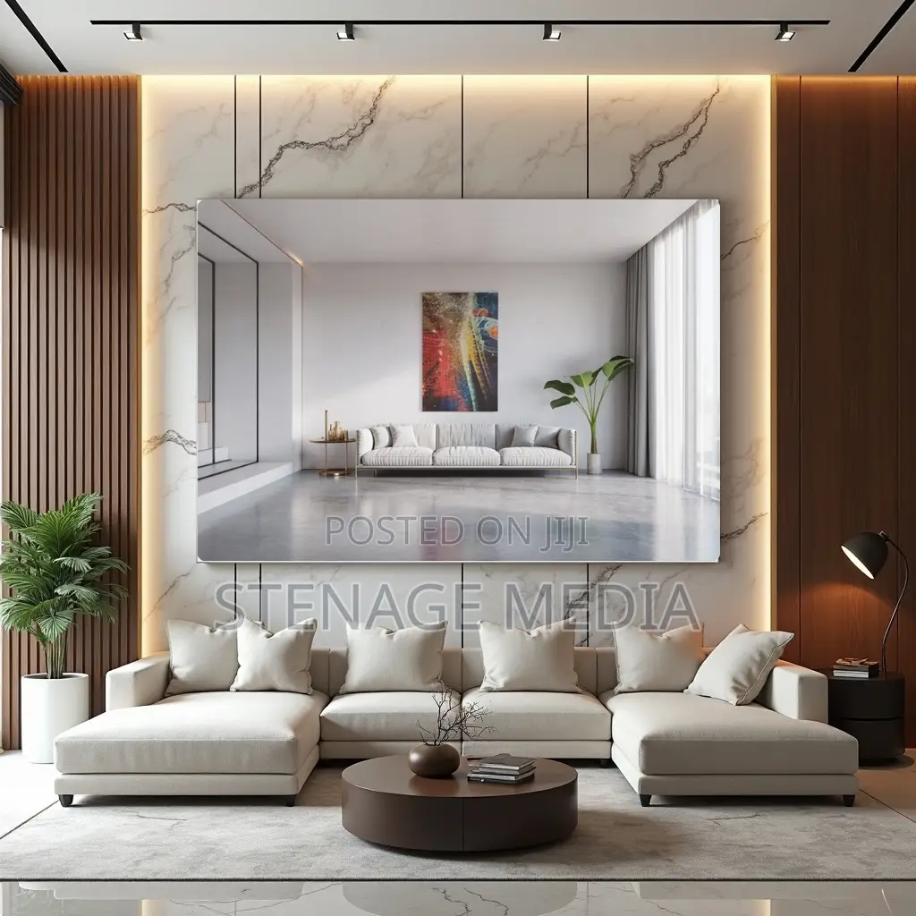 Modern Minimalist Living Room White Gold Canvas Frame