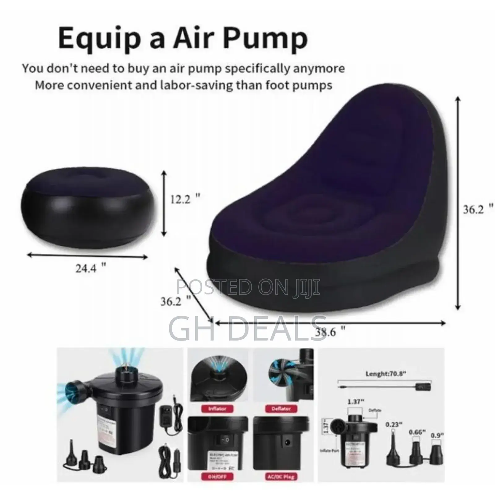 Large Lazy Inflatable Sofa Chairs Pvc Lounger Seat With Footrest  Pump