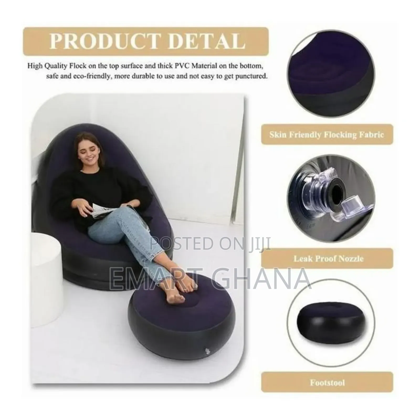 Large Lazy Inflatable Sofa Chairs Pvc Lounger Seat With Footrest  Pump