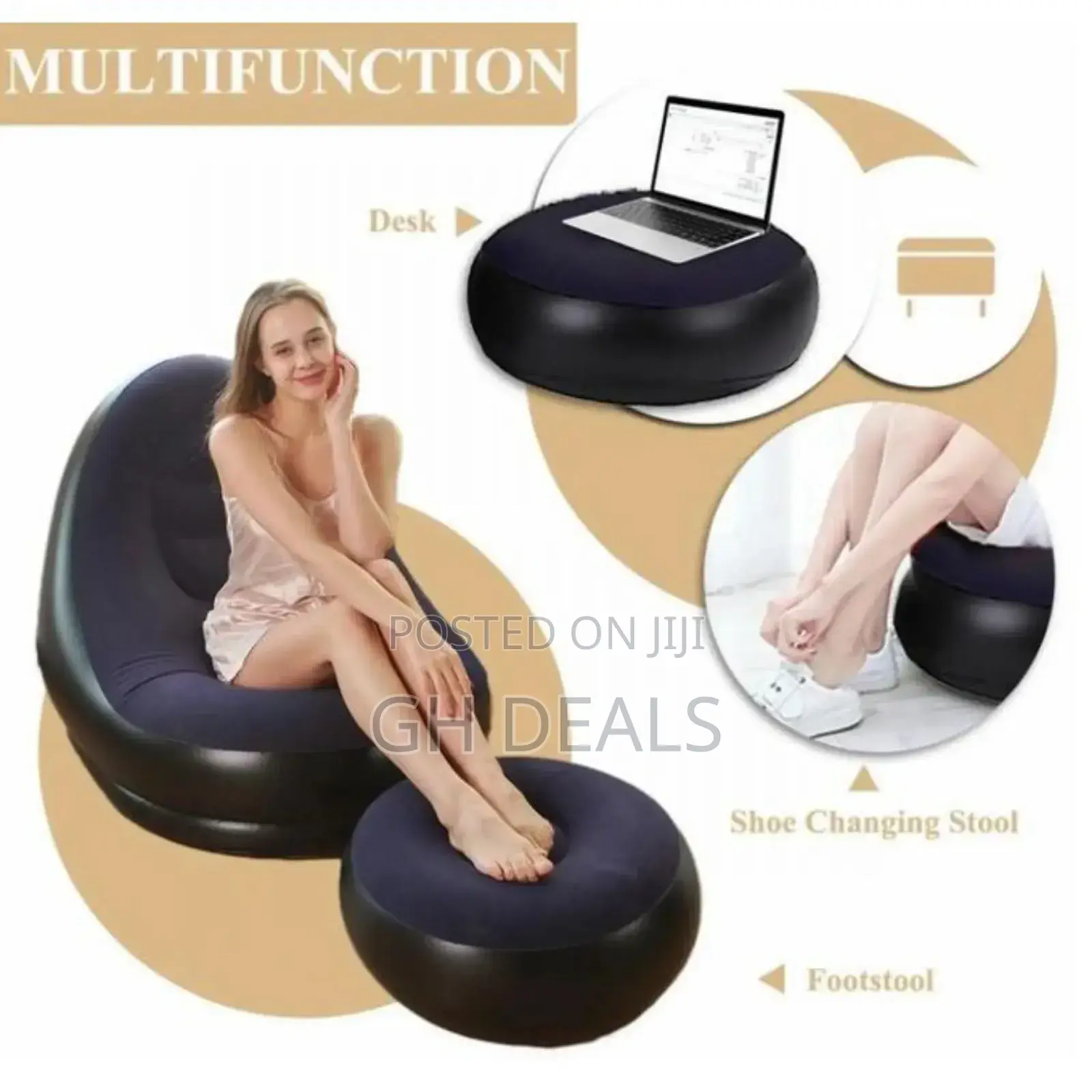 Large Lazy Inflatable Sofa Chairs Pvc Lounger Seat With Footrest  Pump