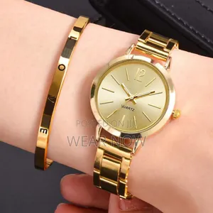 Women Luxury Watch Gold Bracelet 2pcs