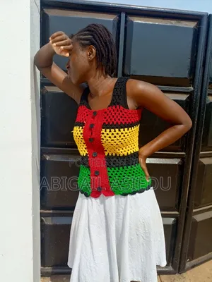 Handmade Ghana Colors Crochet Top – Stylish Button Front