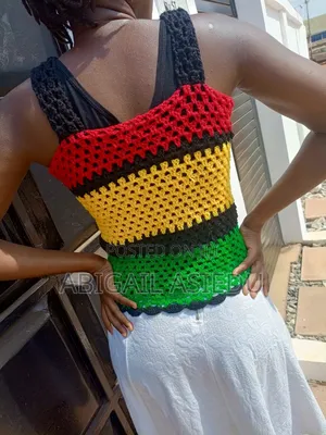 Handmade Ghana Colors Crochet Top – Stylish Button Front