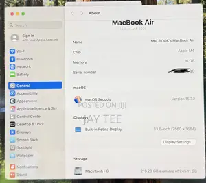 Laptop Apple MacBook Air 16GB Apple M4 SSD 256GB