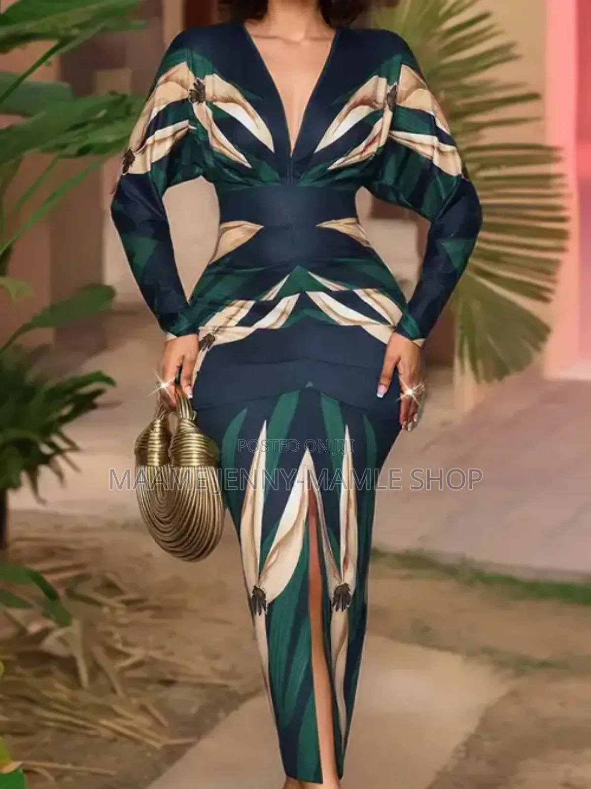 Women's v-Neck Split Thigh Bodycon Party Dress.