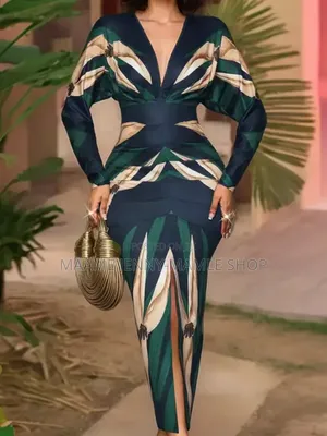 Women's v-Neck Split Thigh Bodycon Party Dress.