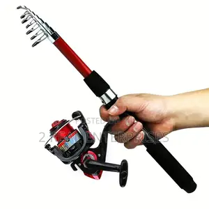 Telescopic Fishing Rod and Spinning Reel Combo Set Red