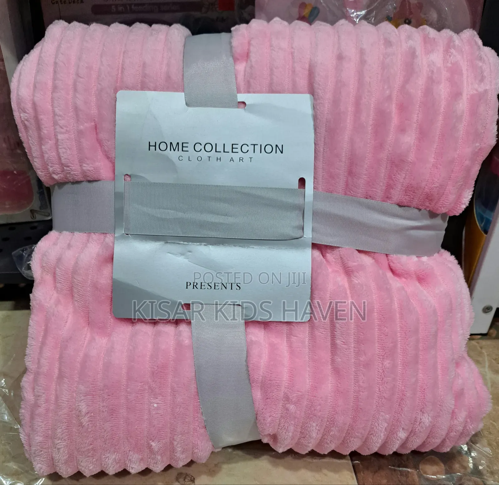 Luxurious Stripped Plush Blanket For Kids Pink Colour.