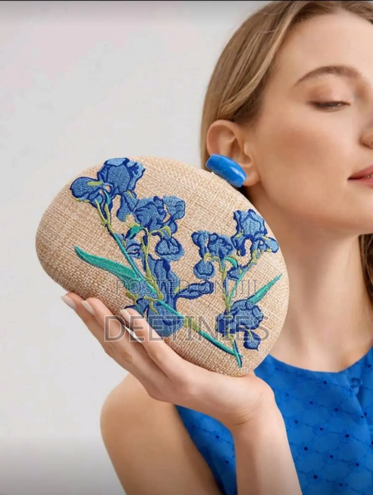Blue Iris Embroidered Clutch
