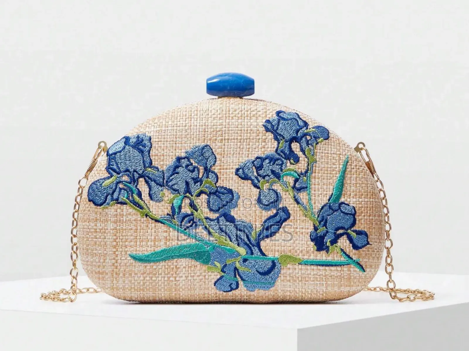 Blue Iris Embroidered Clutch