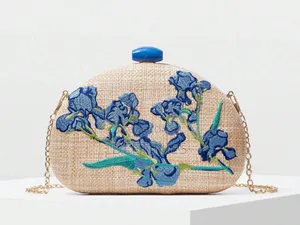 Blue Iris Embroidered Clutch