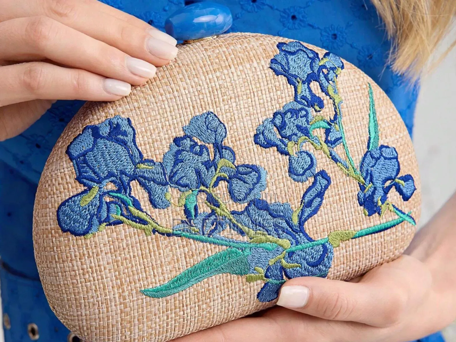 Blue Iris Embroidered Clutch
