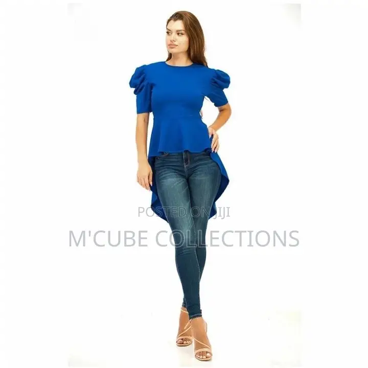 Royal Blue Puff Sleeve Peplum Top