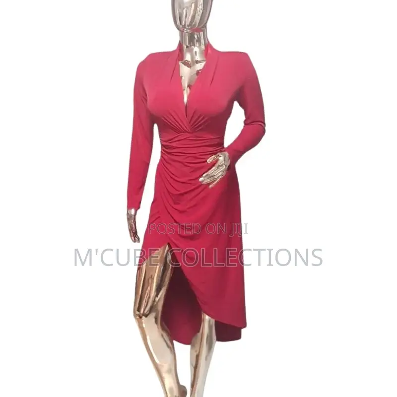 Burgundy Asymmetrical Wrap Dress