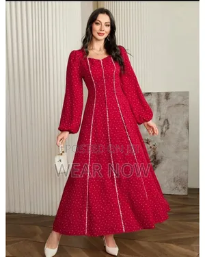 Floral Ruffled Neck Lantern Sleeve Elegant Long Sleeve Dress