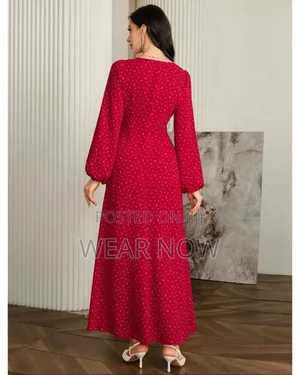 Floral Ruffled Neck Lantern Sleeve Elegant Long Sleeve Dress