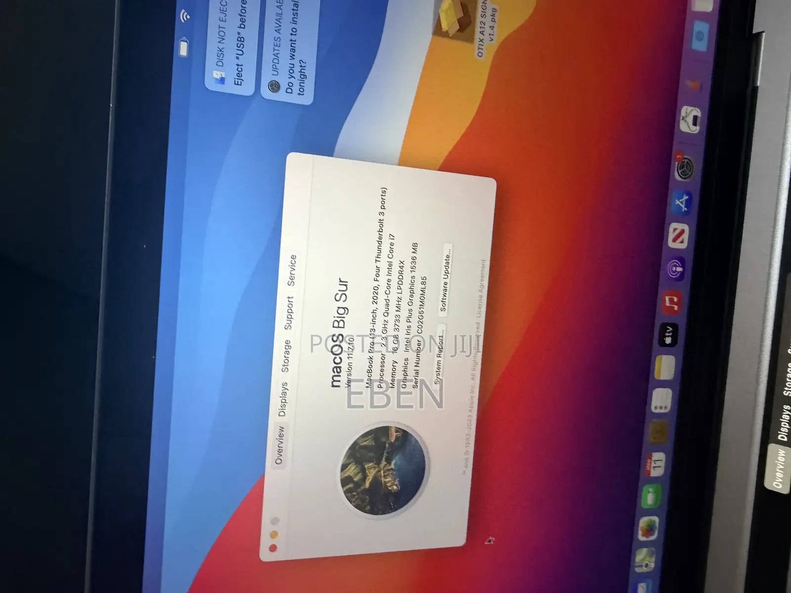 Laptop Apple MacBook Pro 2020 16GB Intel Core i7 SSD 512GB