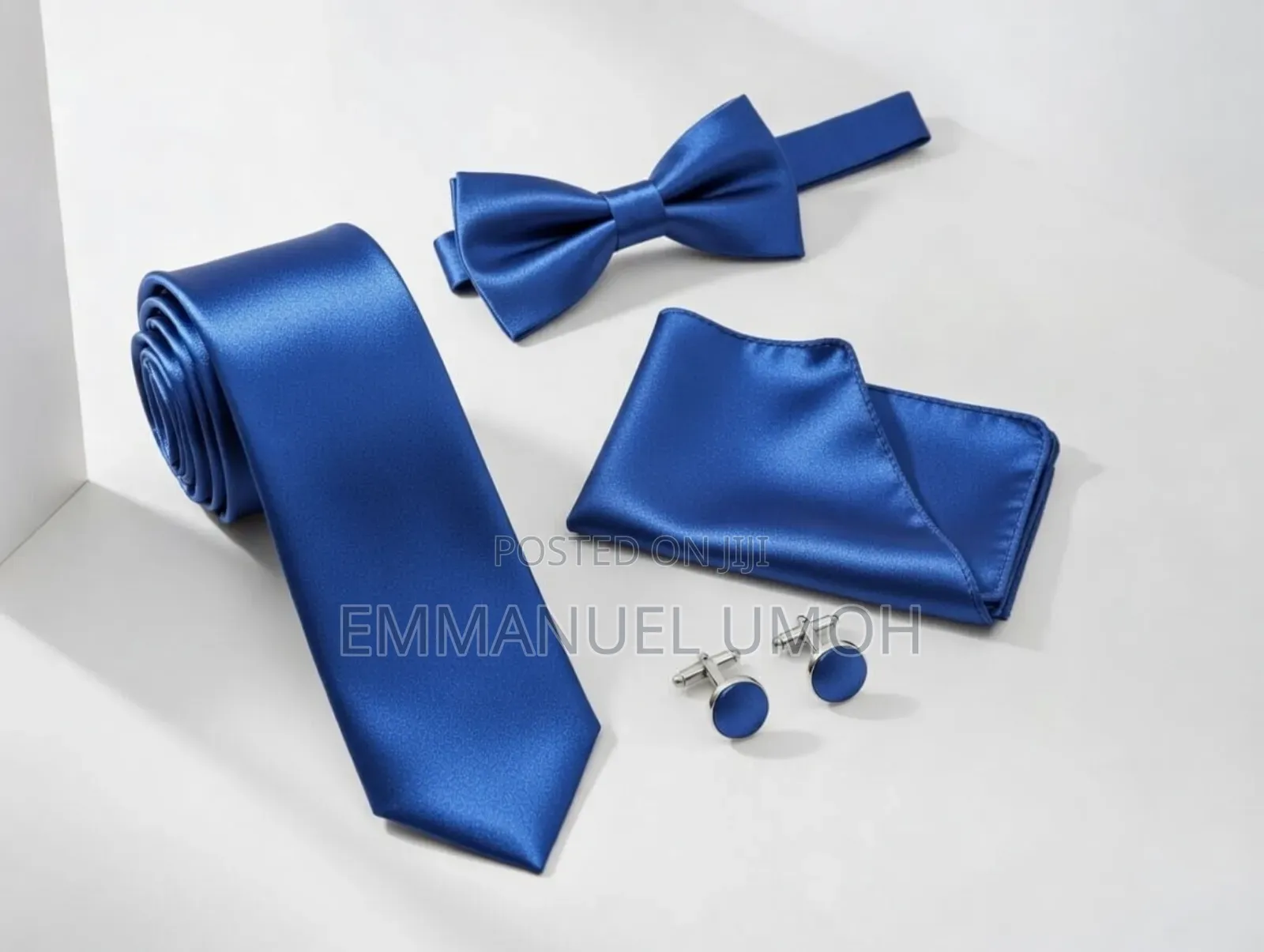 Very Nice and Classic Long Tie, Bow Tie, Cufflinks and Pocket Kerchief