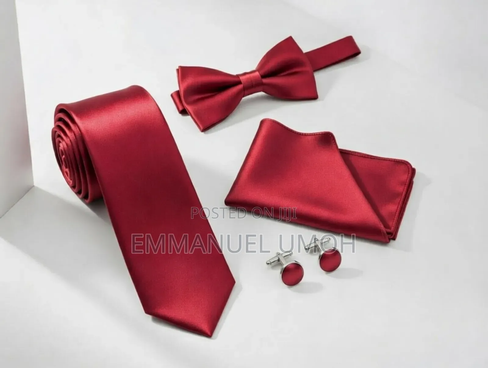 Very Nice and Classic Long Tie, Bow Tie, Cufflinks and Pocket Kerchief