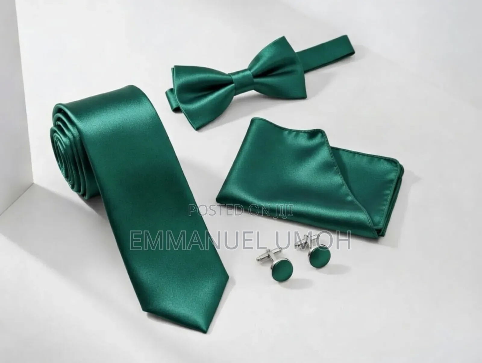 Very Nice and Classic Long Tie, Bow Tie, Cufflinks and Pocket Kerchief
