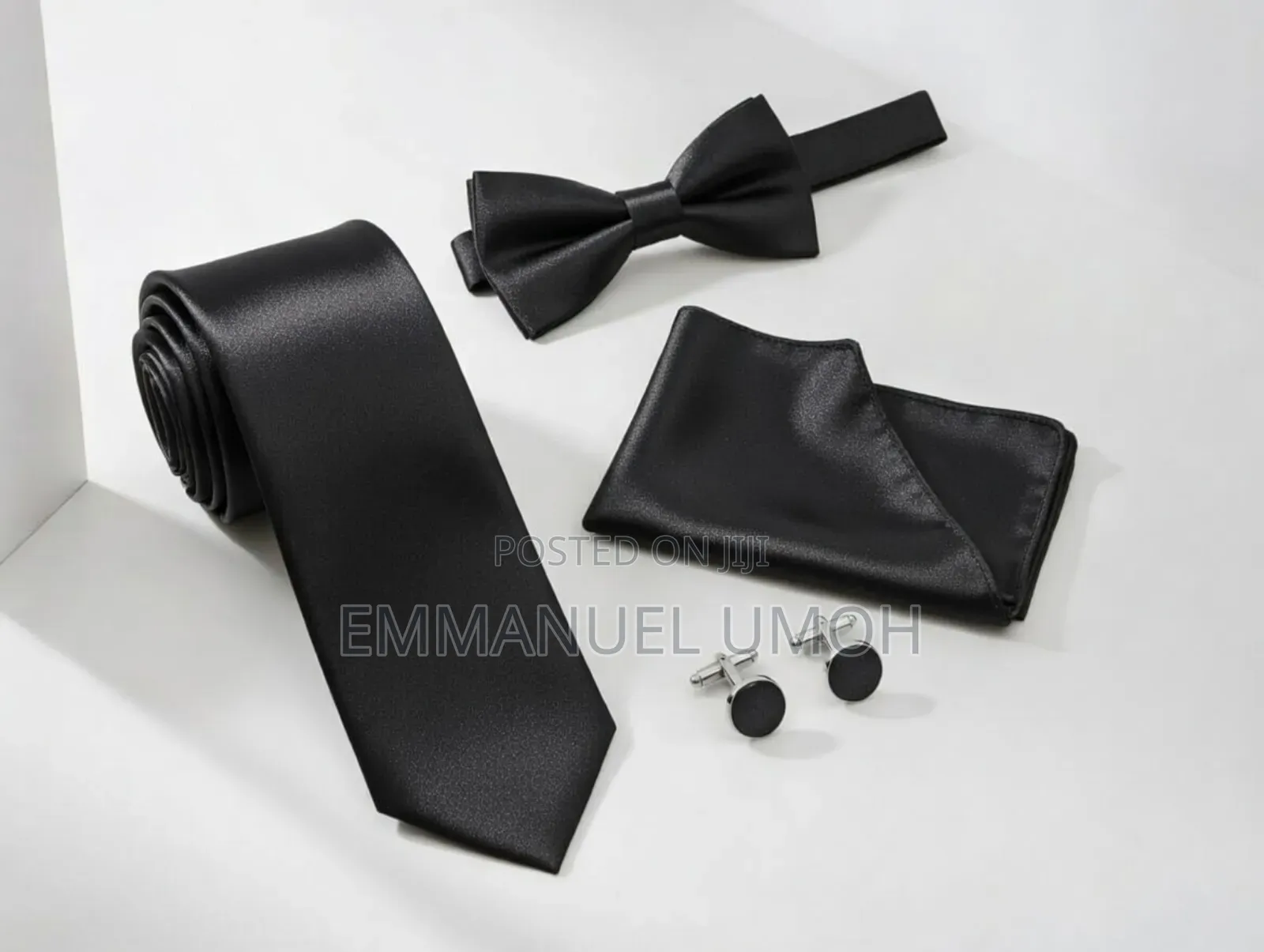 Very Nice and Classic Long Tie, Bow Tie, Cufflinks and Pocket Kerchief