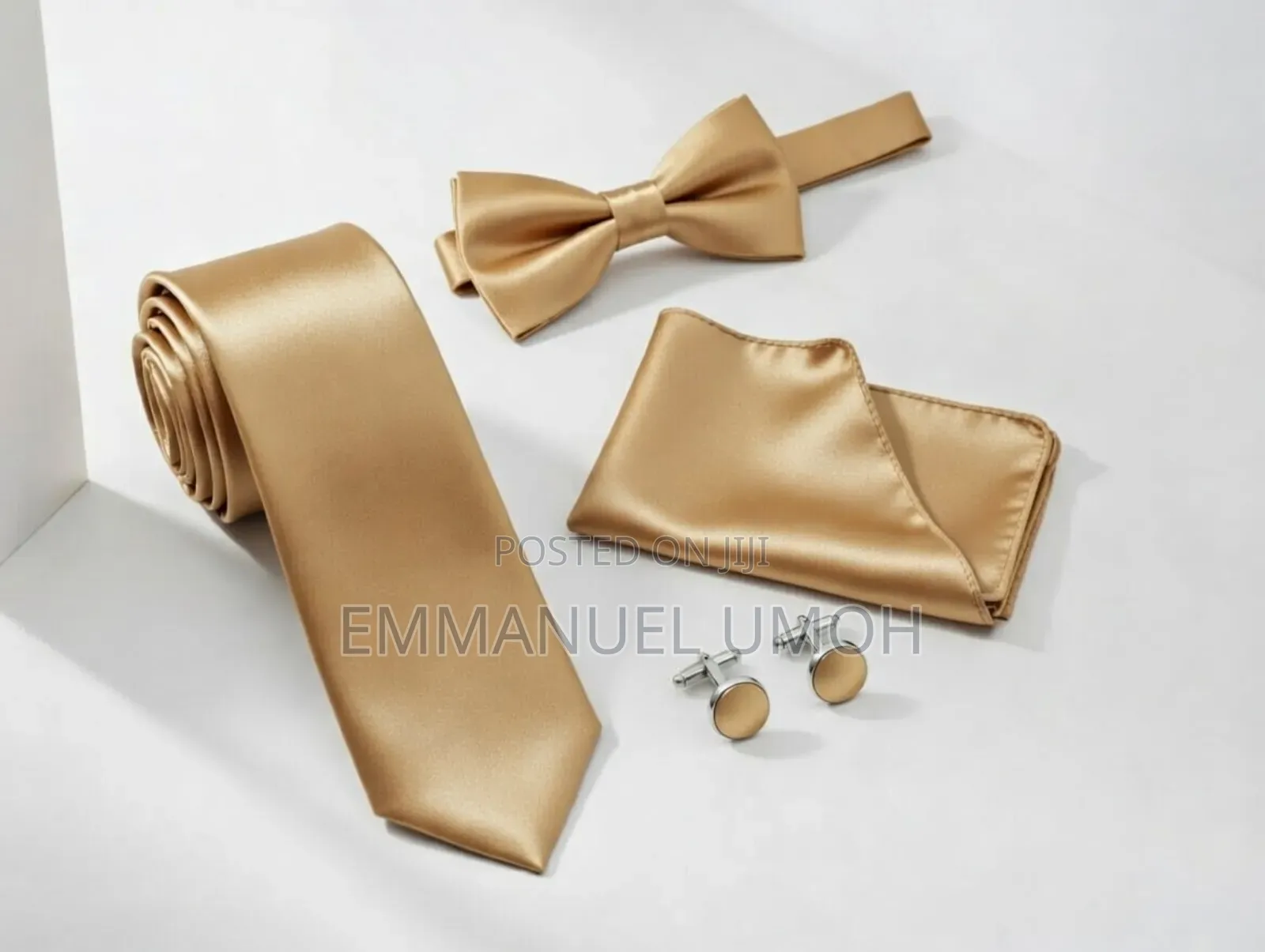 Very Nice and Classic Long Tie, Bow Tie, Cufflinks and Pocket Kerchief