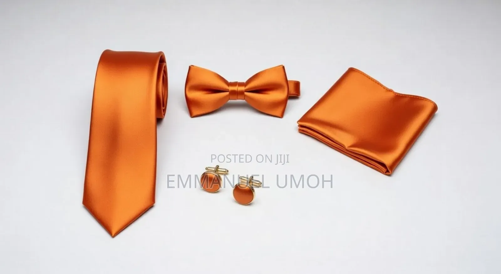 Very Nice and Classic Long Tie, Bow Tie, Cufflinks and Pocket Kerchief
