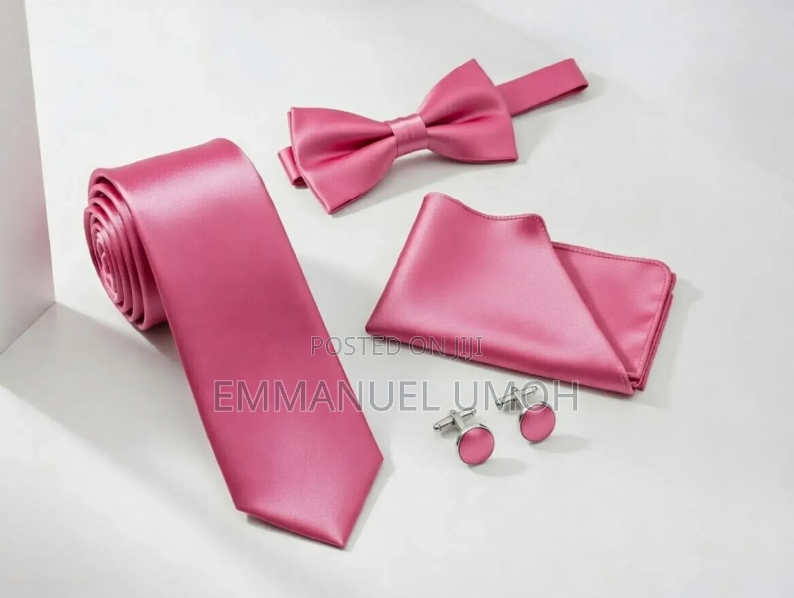 Very Nice and Classic Long Tie, Bow Tie, Cufflinks and Pocket Kerchief