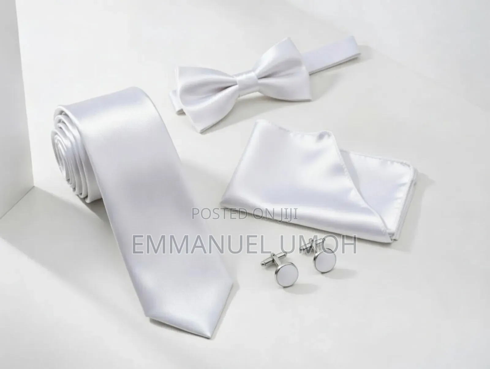 Very Nice and Classic Long Tie, Bow Tie, Cufflinks and Pocket Kerchief