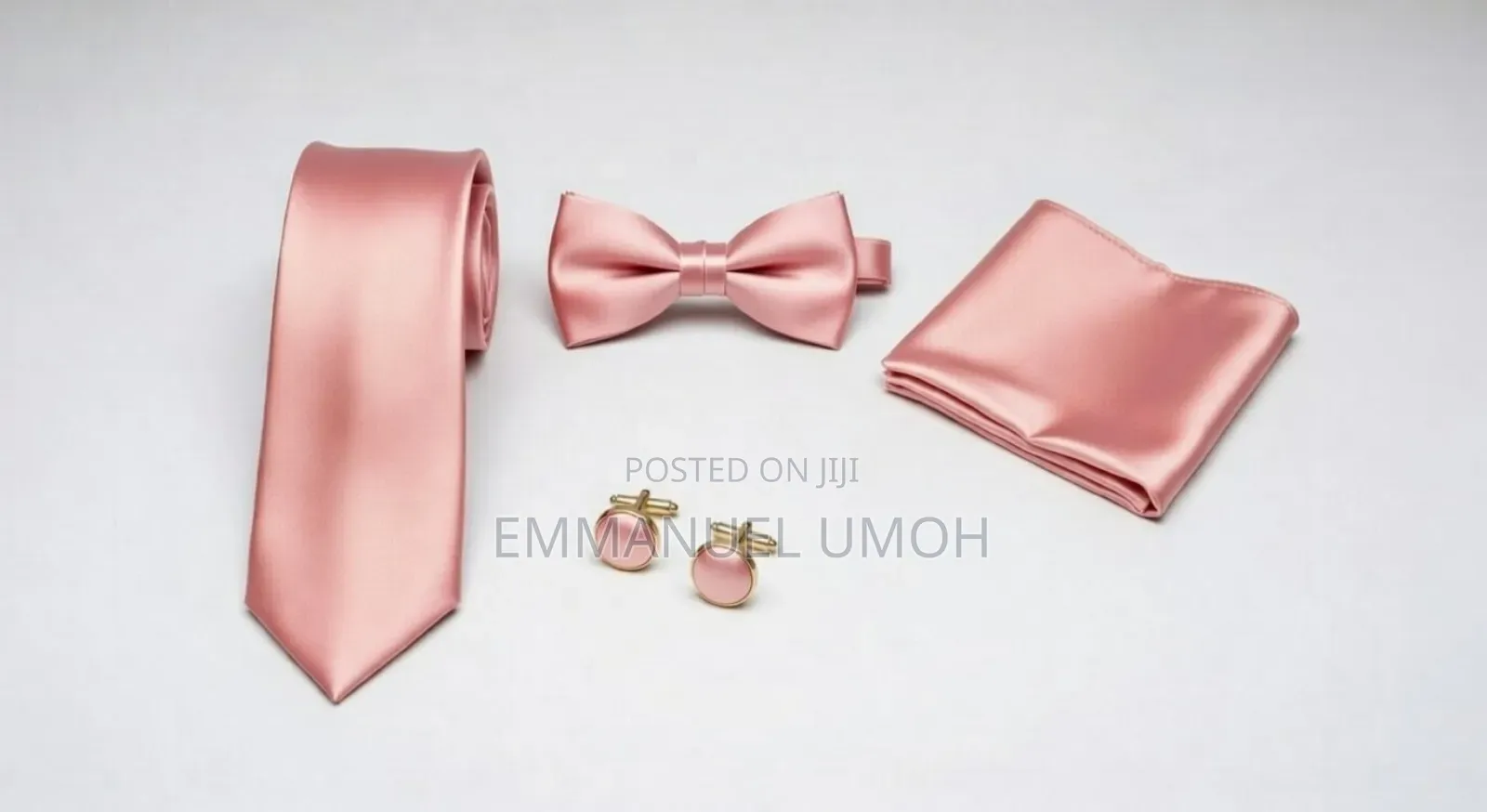 Very Nice and Classic Long Tie, Bow Tie, Cufflinks and Pocket Kerchief