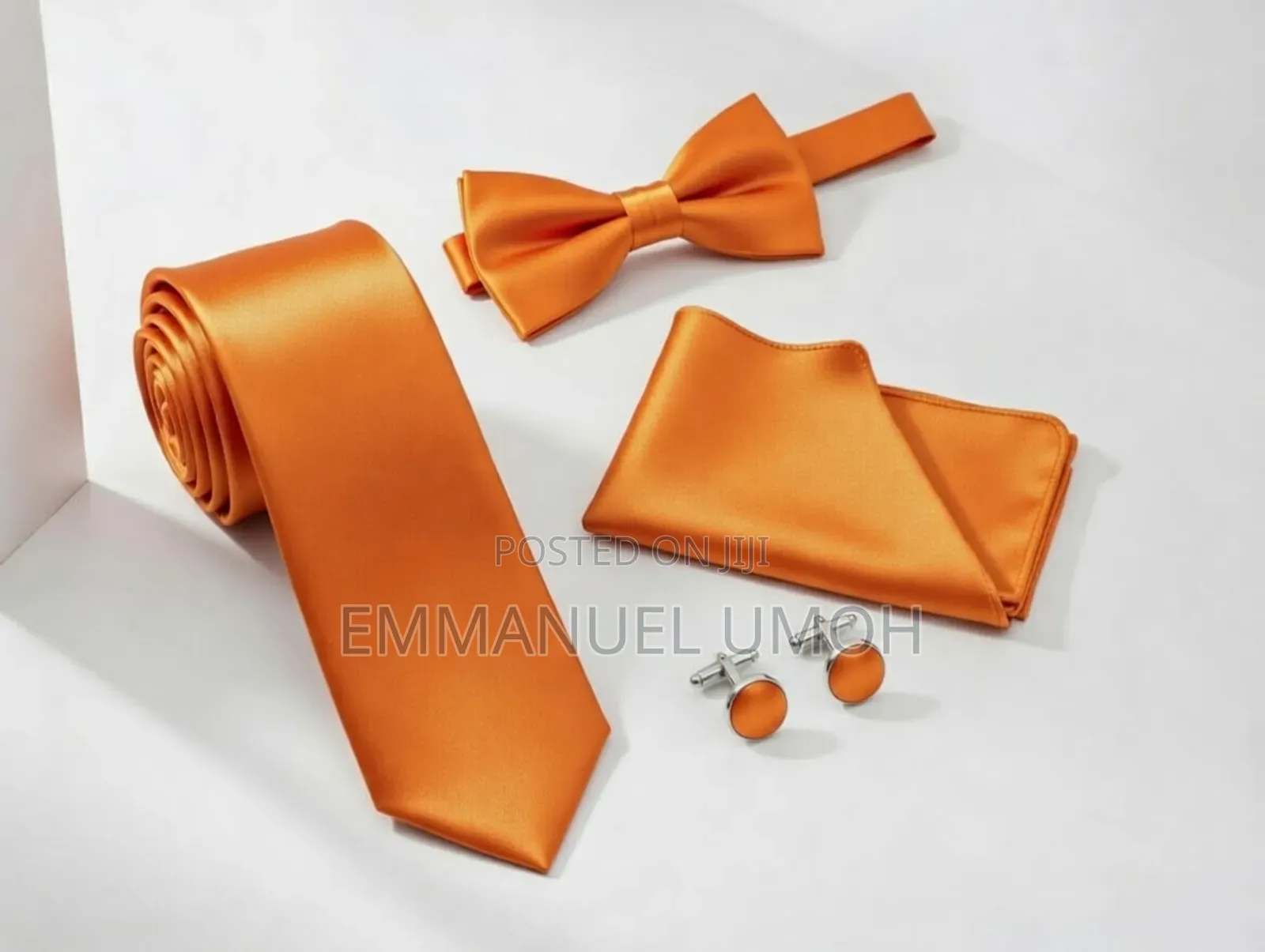 Very Nice and Classic Long Tie, Bow Tie, Cufflinks and Pocket Kerchief
