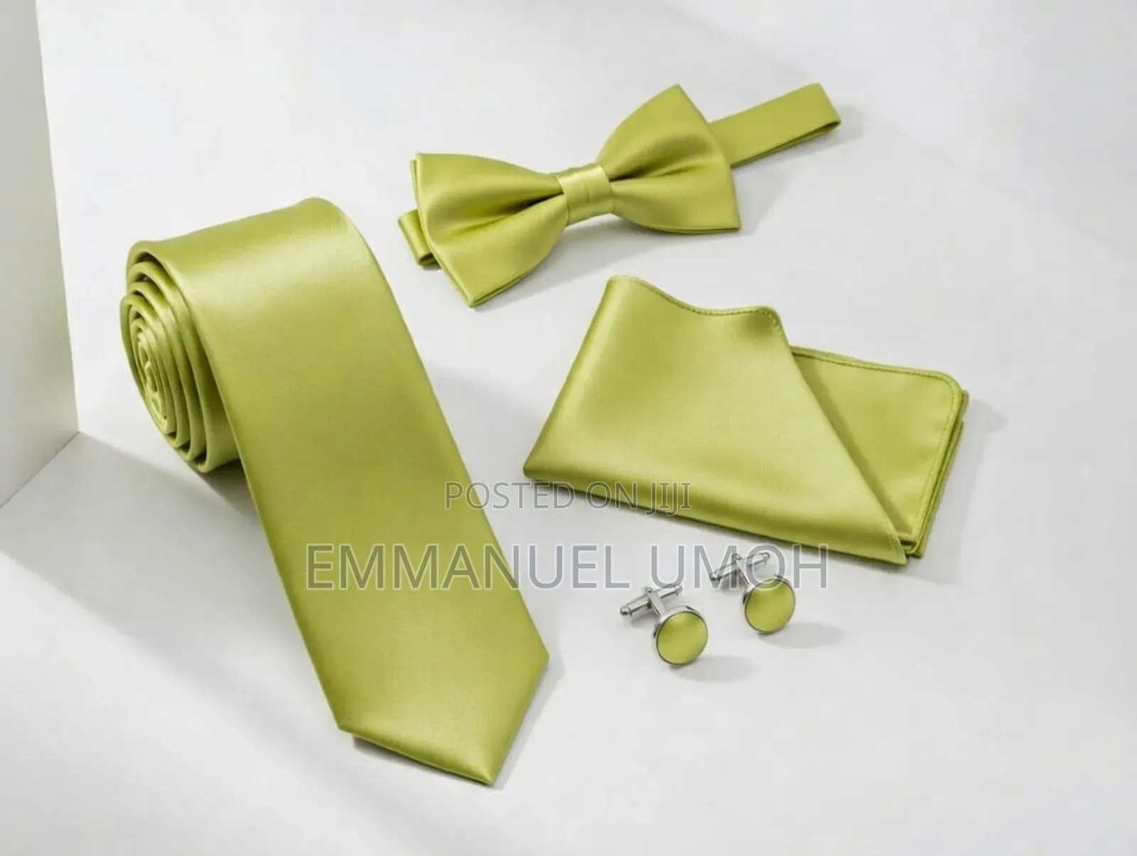 Very Nice and Classic Long Tie, Bow Tie, Cufflinks and Pocket Kerchief