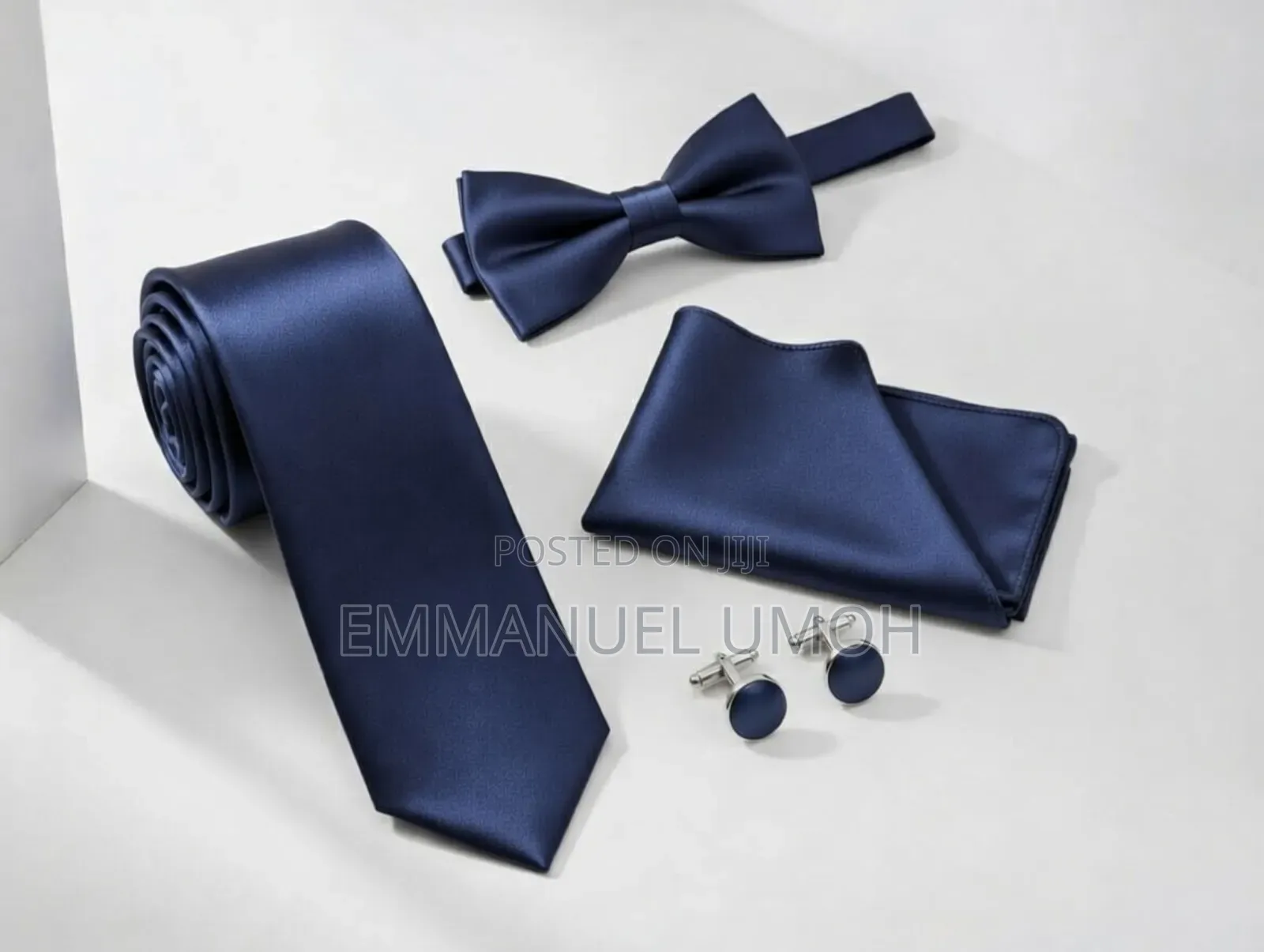 Very Nice and Classic Long Tie, Bow Tie, Cufflinks and Pocket Kerchief
