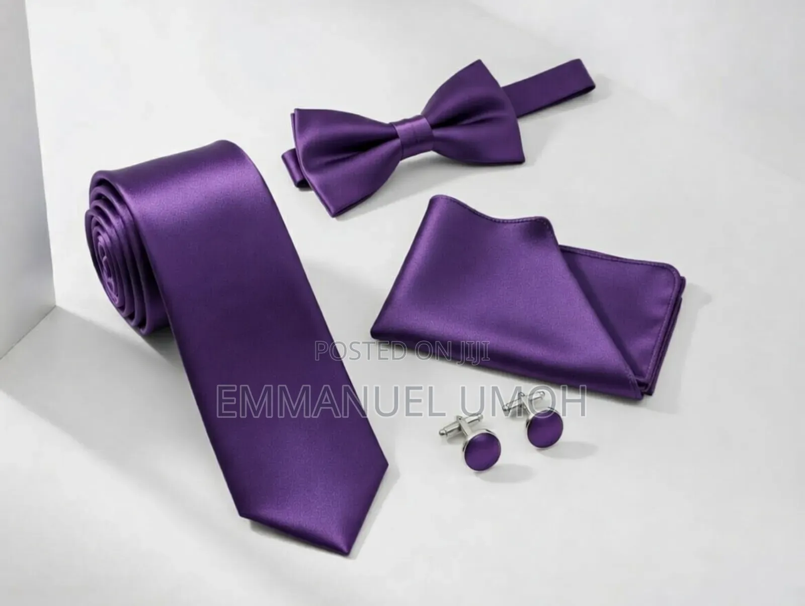 Very Nice and Classic Long Tie, Bow Tie, Cufflinks and Pocket Kerchief